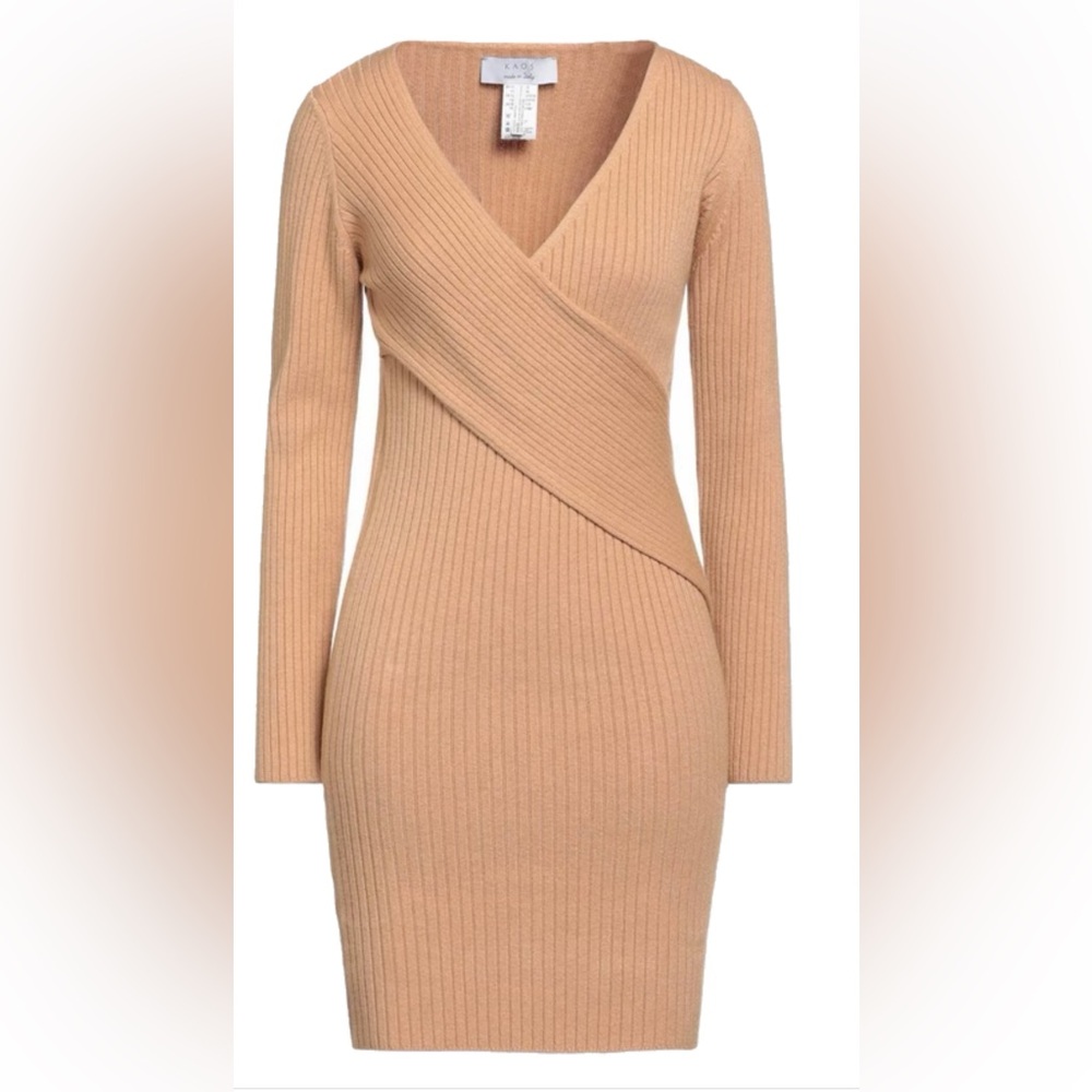 Kaos Tan Ribbed Knit Dress Italy